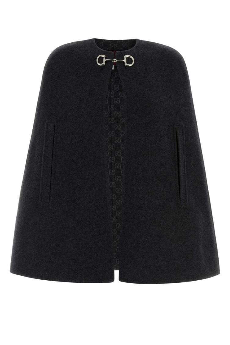 Dark Grey Wool Blend Cape 1