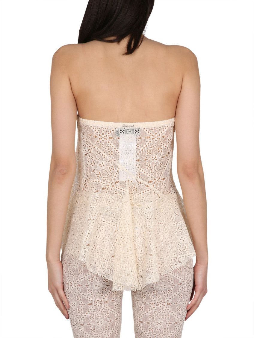 Light Brown Lace Strapless Top 2