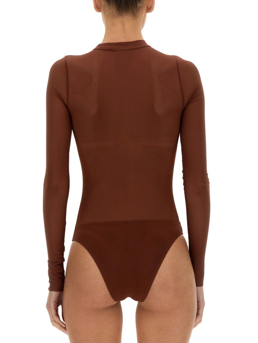 Brown Solid Mock Collar Top 2