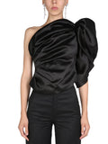Black Solid One Shoulder Top 1