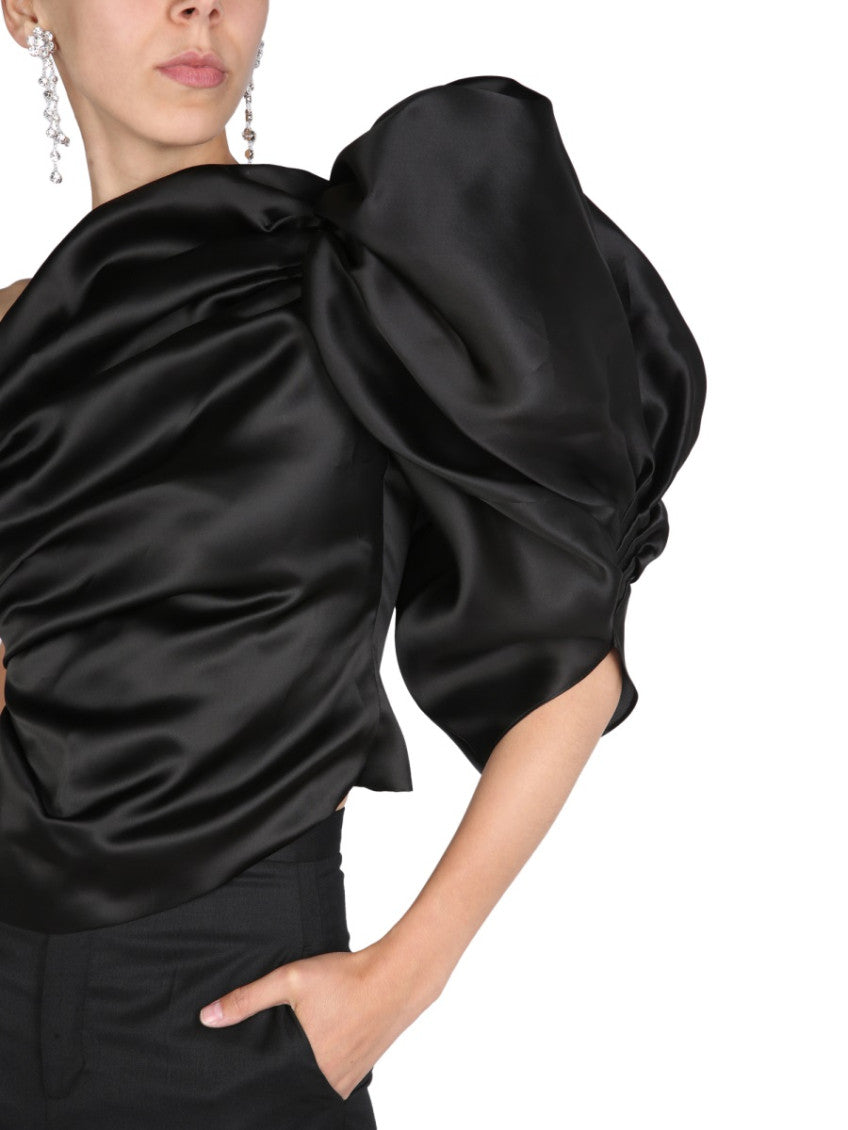 Black Solid One Shoulder Top 3
