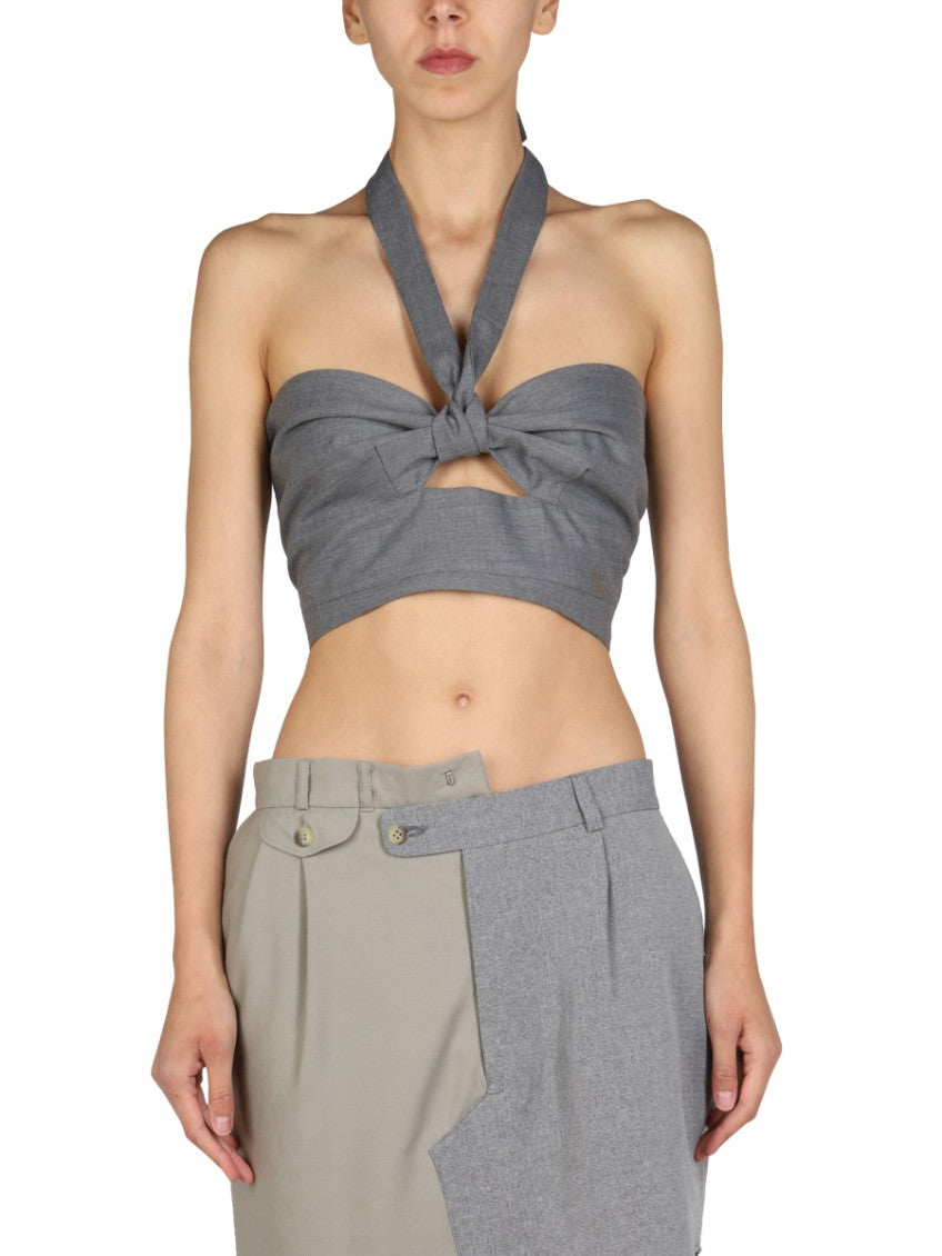 Grey Solid Halter Neck Top 1