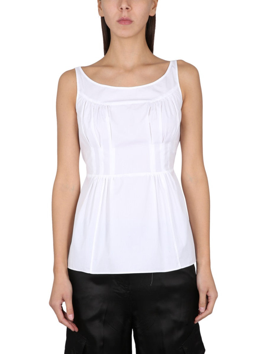 White Solid Scoop Neck Top 1