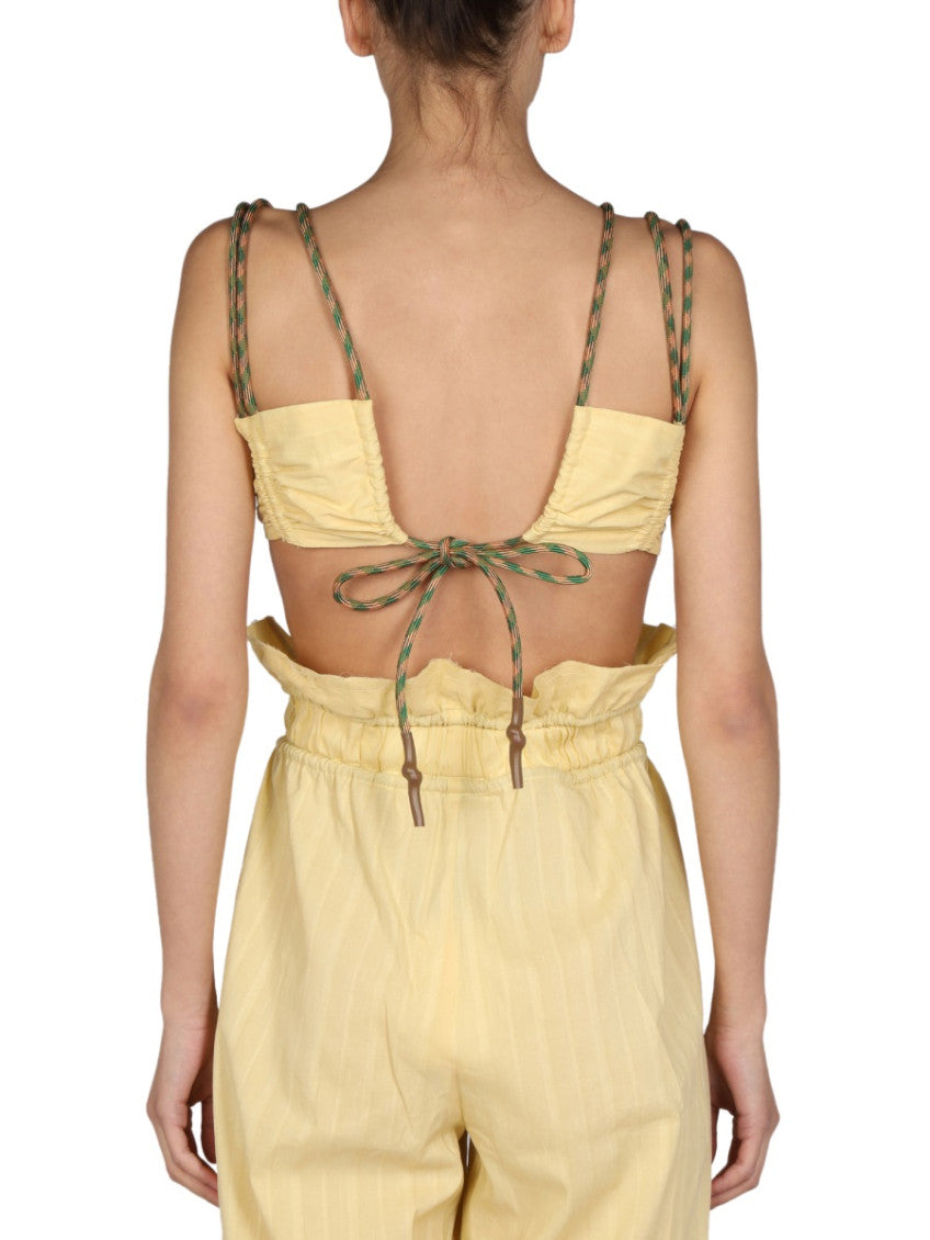 Yellow Solid V Neck Top 2