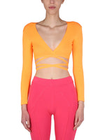 Orange Solid V Neck Top 1