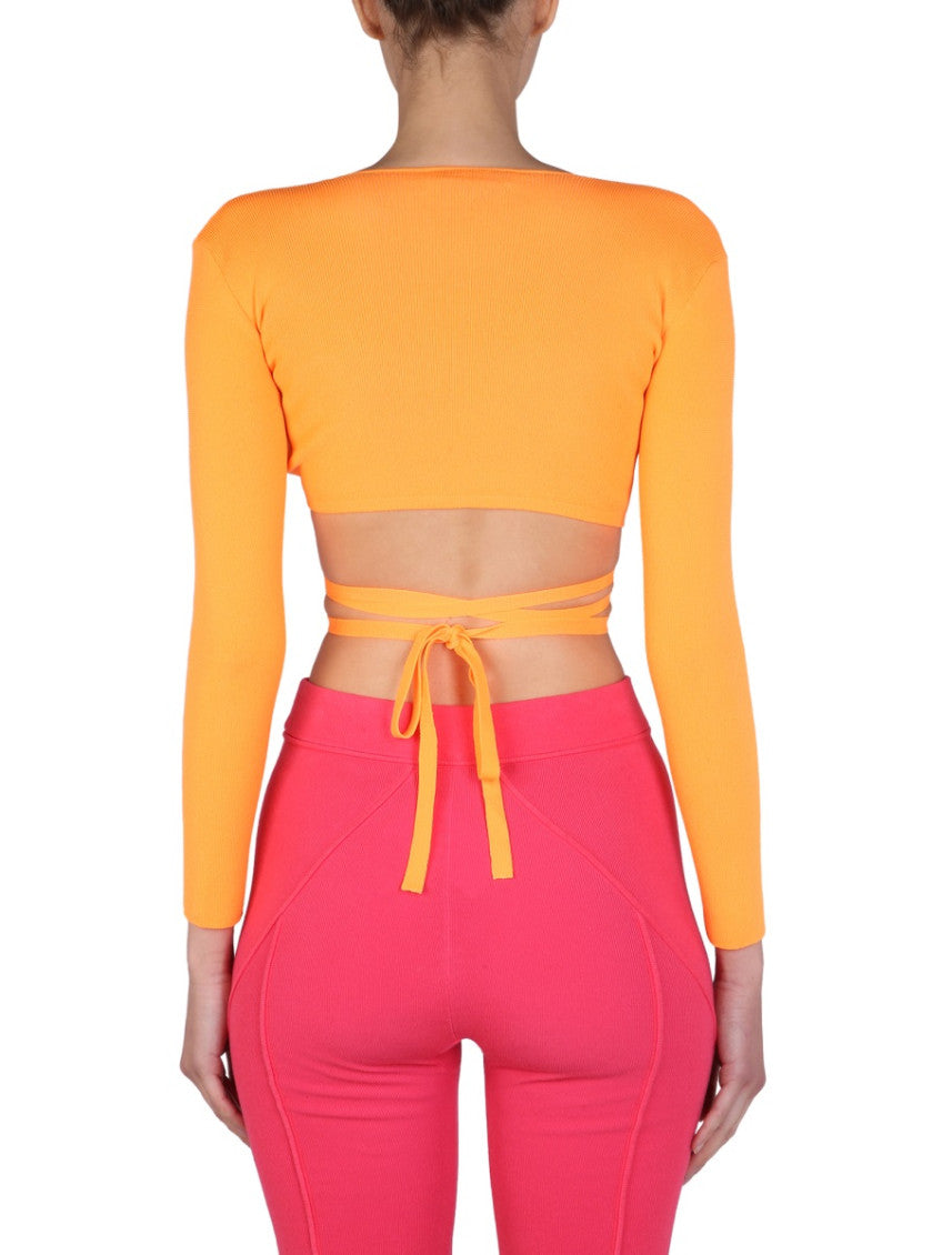 Orange Solid V Neck Top 2