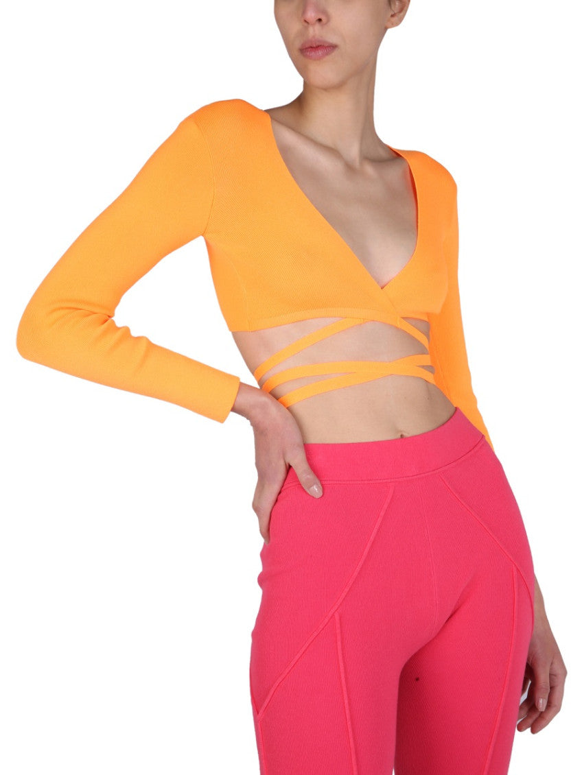 Orange Solid V Neck Top 3