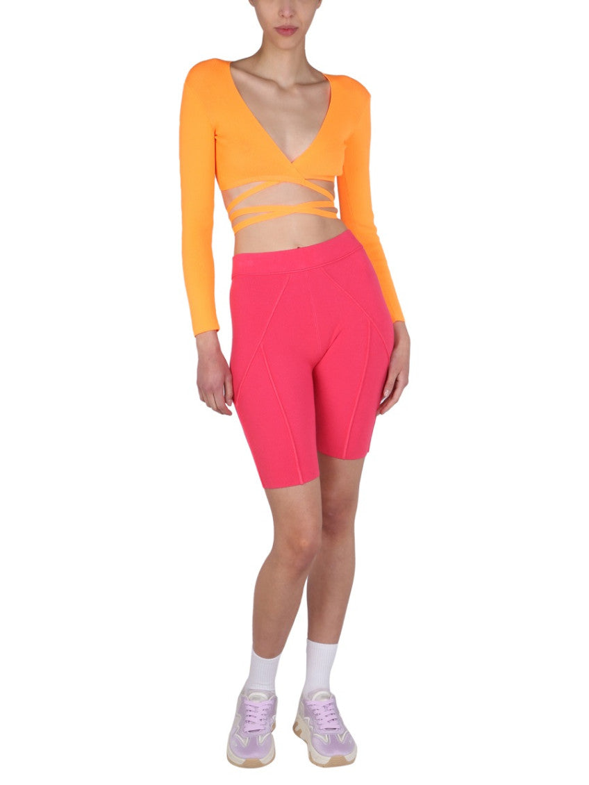 Orange Solid V Neck Top 4