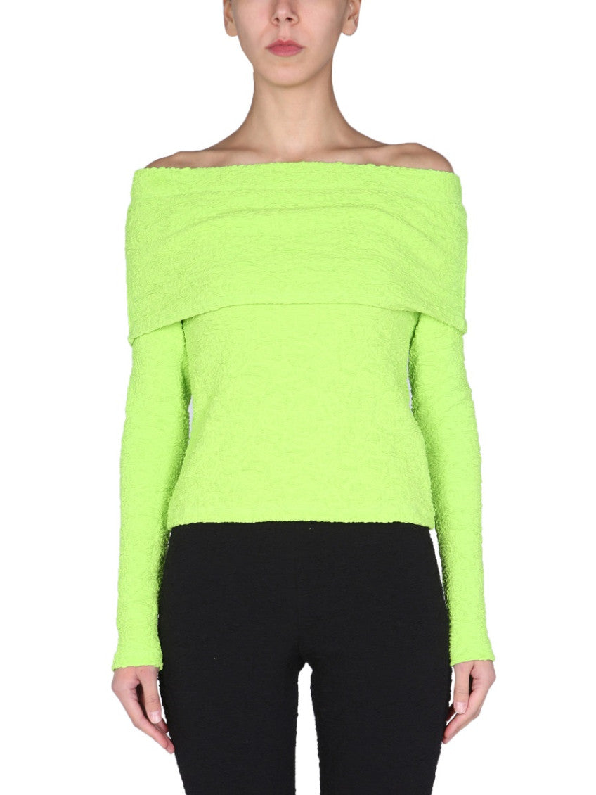 Green Textured Off Shoulder Top 1