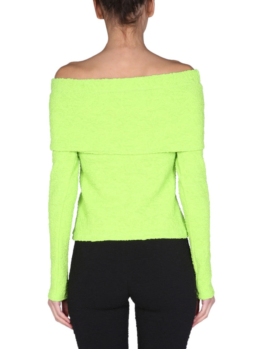 Green Textured Off Shoulder Top 2