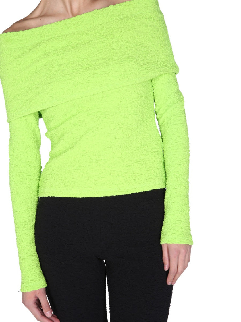 Green Textured Off Shoulder Top 3