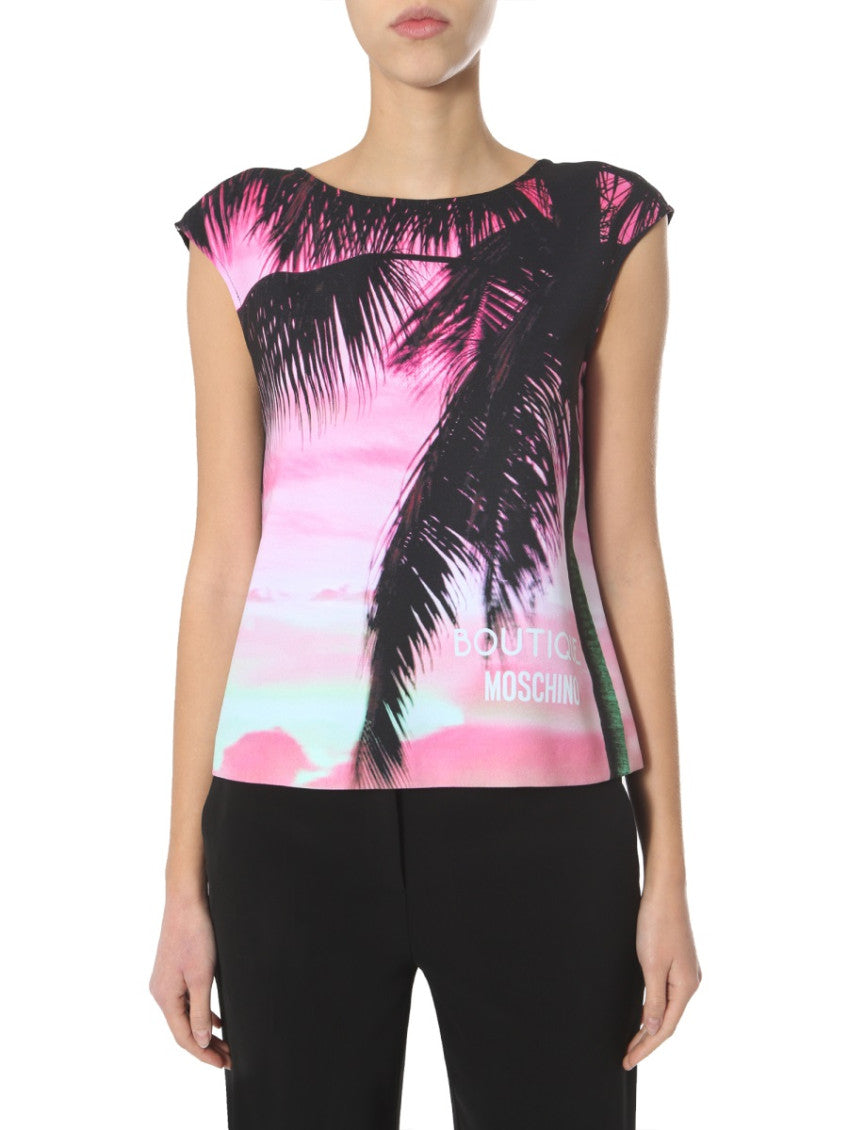 Black Printed Round Neck Top 1
