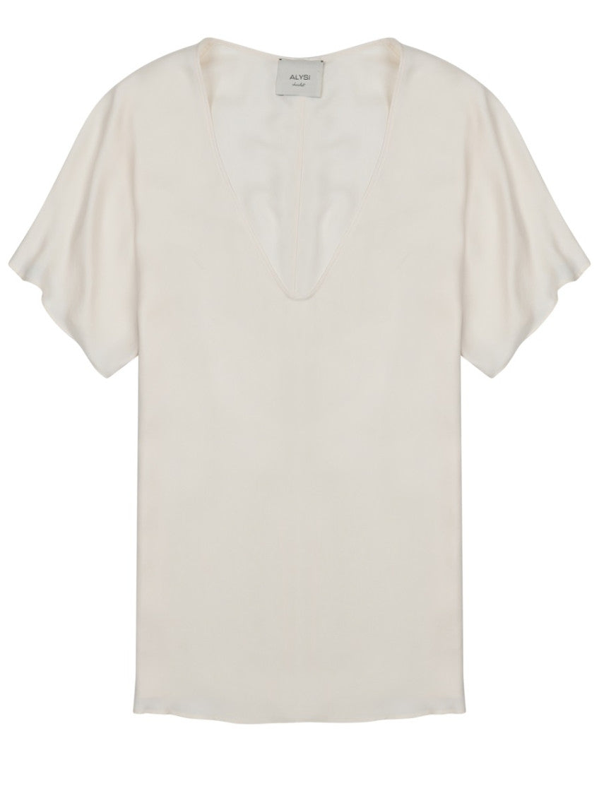 Off White Solid V Neck Top 1
