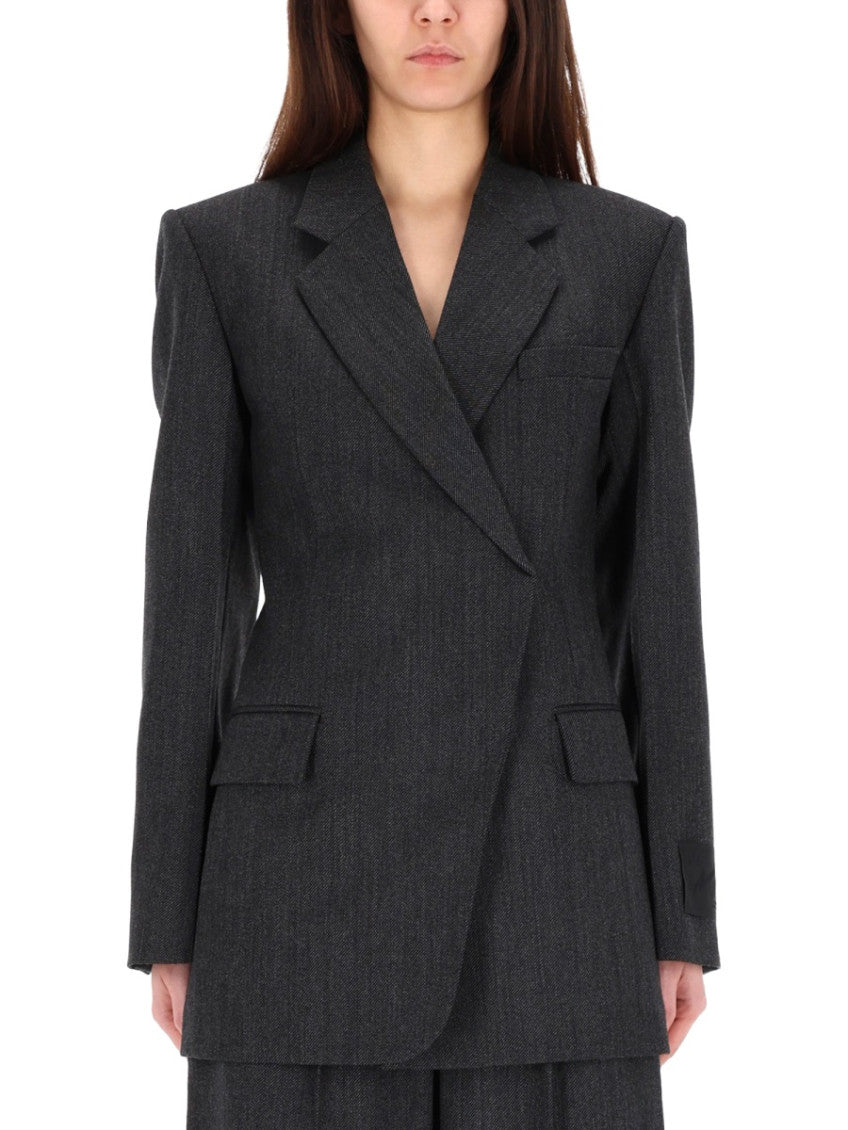 Black Solid Notched Lapel Blazer Dress 3