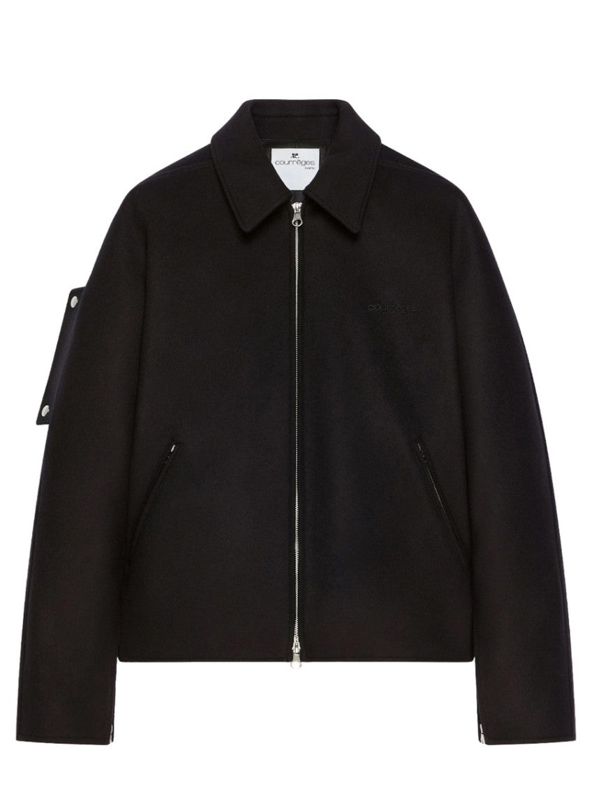Black Solid Shirt Collar Jacket 1