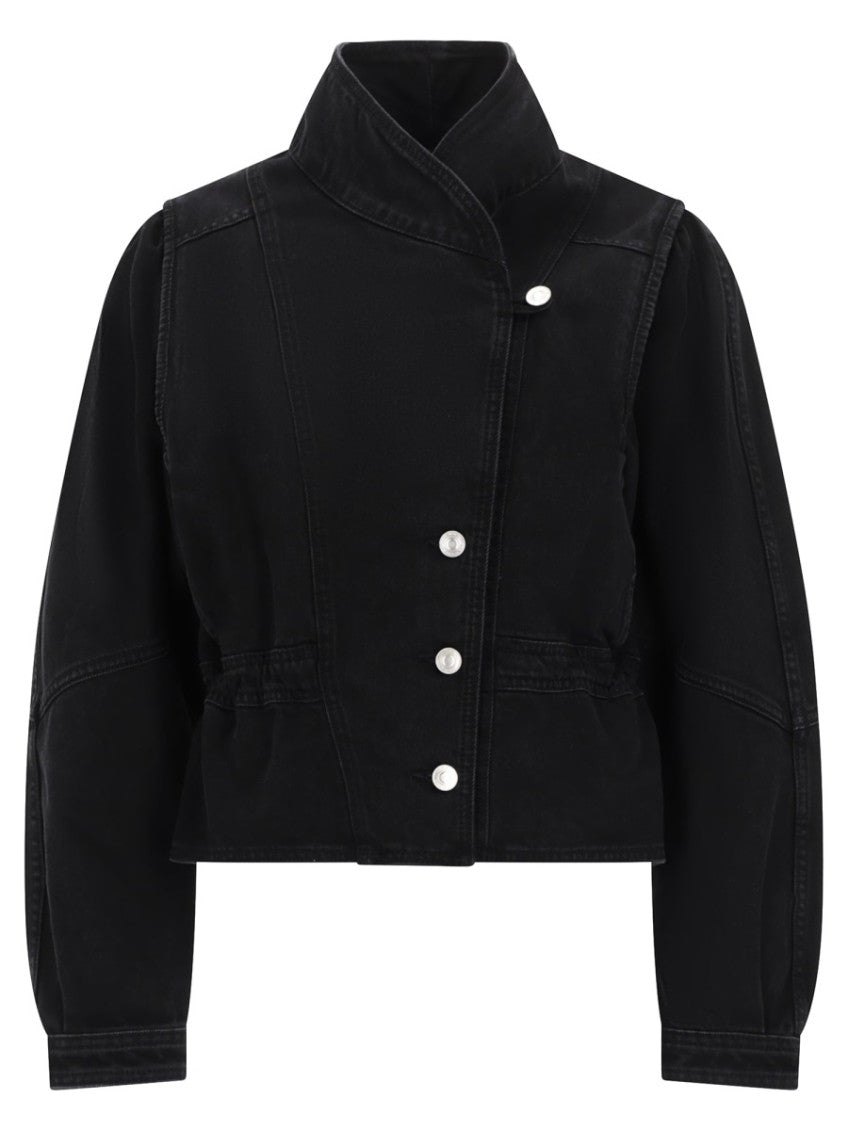 Black Solid Mock Collar Jacket 1