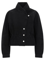 Black Solid Mock Collar Jacket 1