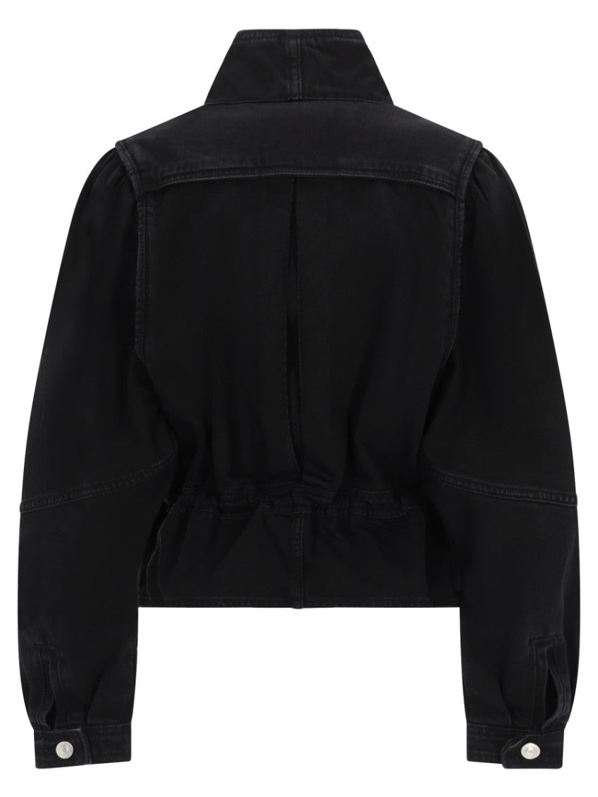 Black Solid Mock Collar Jacket 2
