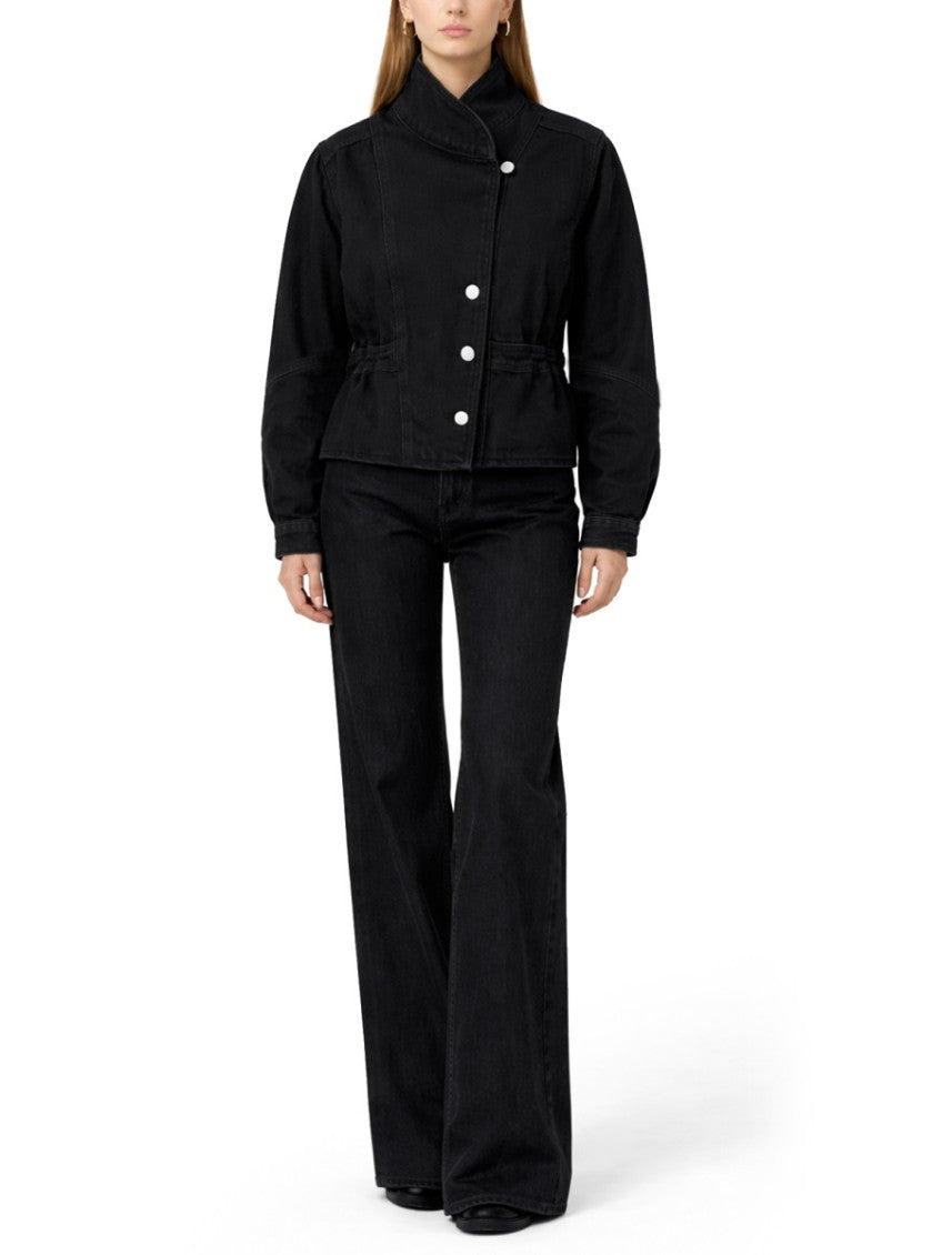 Black Solid Mock Collar Jacket 3