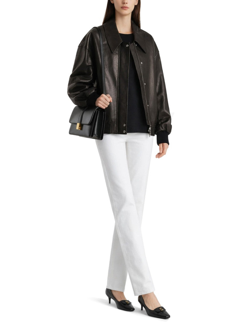 Black Solid Shirt Collar Jacket 3
