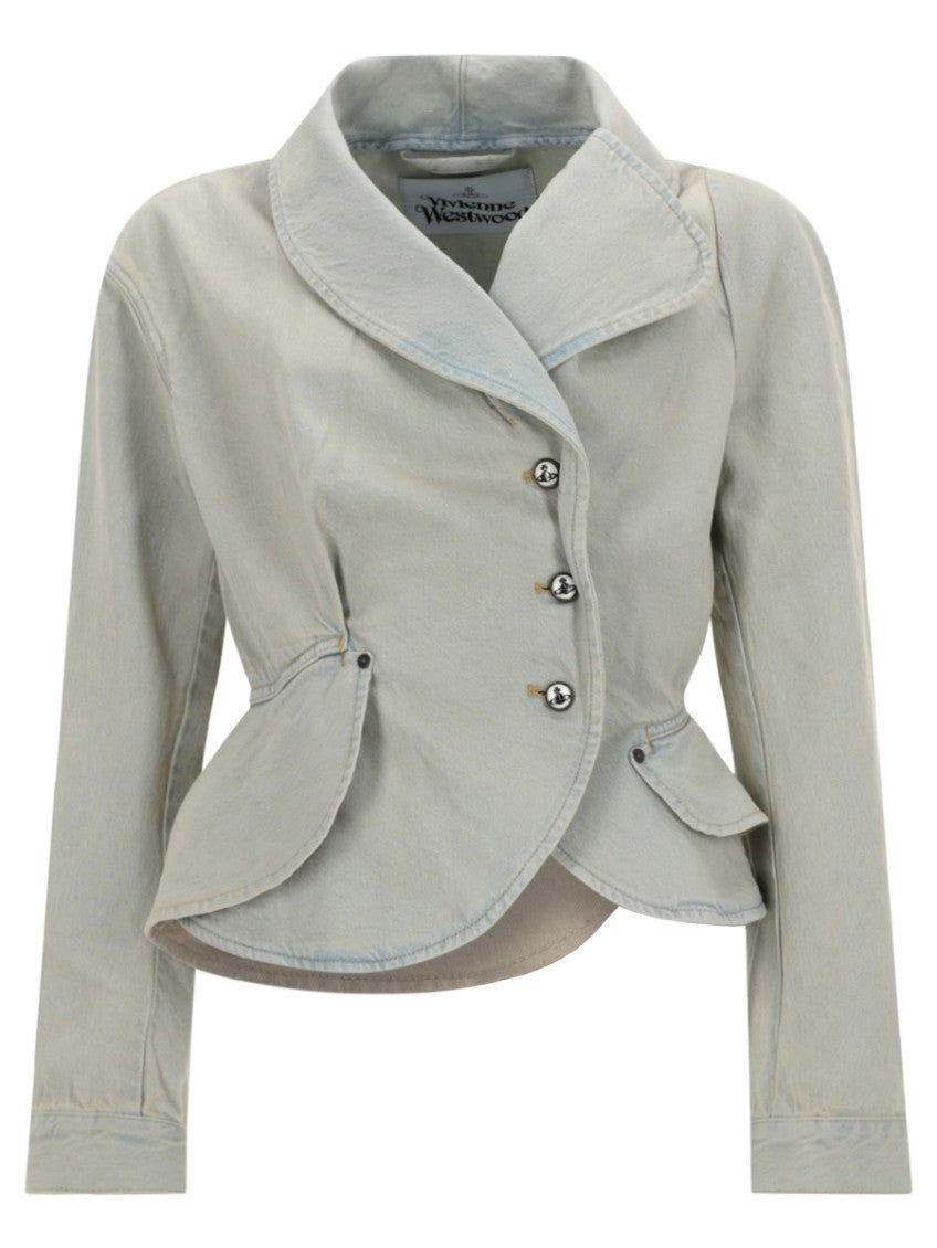 Blue Solid Shawl Lapel Jacket 1
