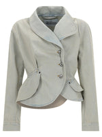 Blue Solid Shawl Lapel Jacket 1