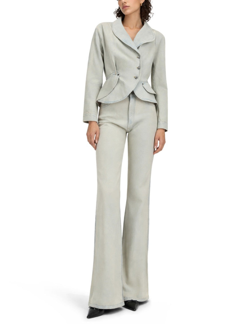 Blue Solid Shawl Lapel Jacket 3