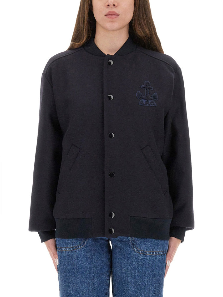 Navy Blue Embroidered Band Collar Jacket 1