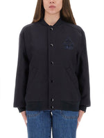 Navy Blue Embroidered Band Collar Jacket 1