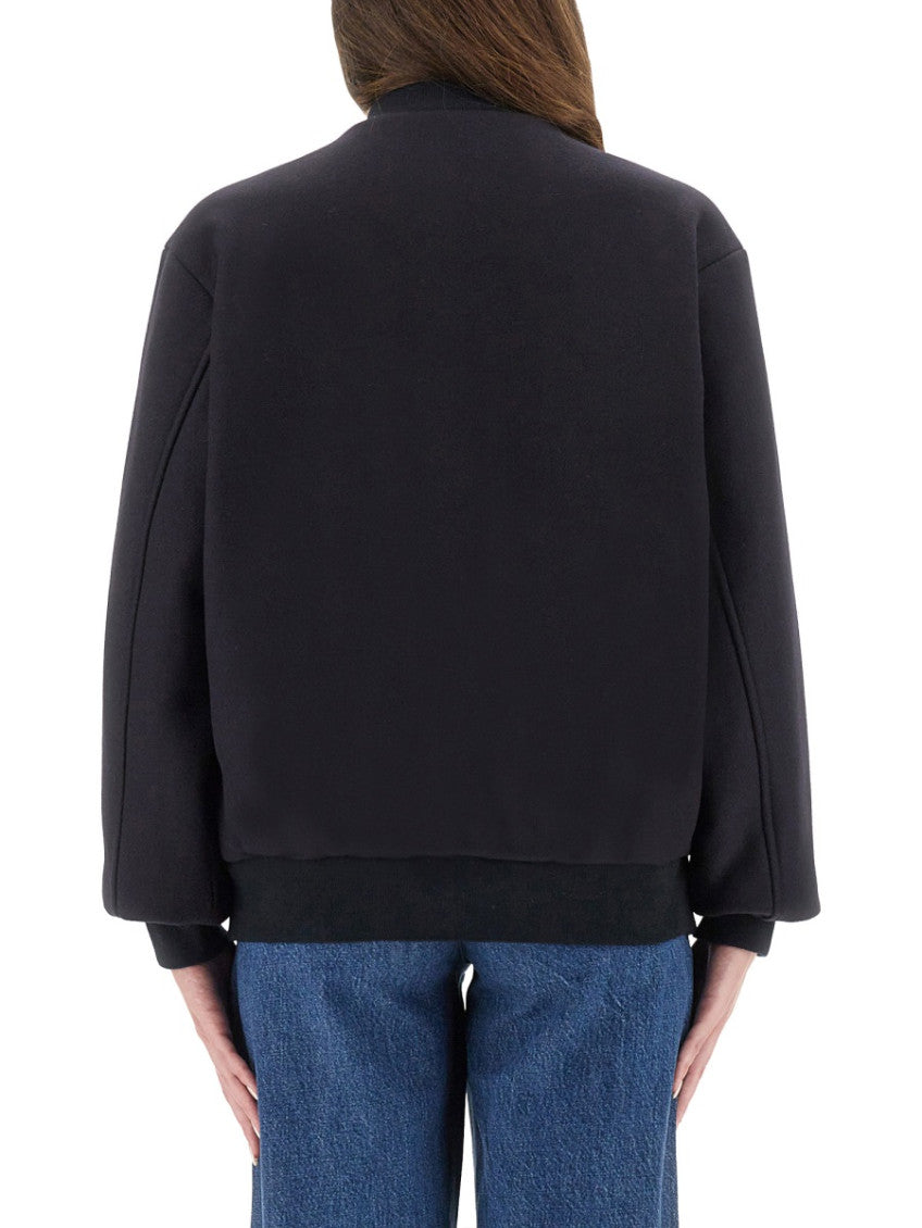Navy Blue Embroidered Band Collar Jacket 2