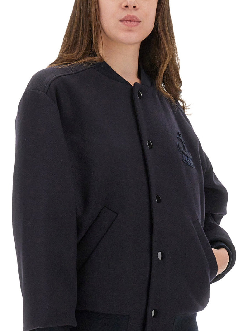 Navy Blue Embroidered Band Collar Jacket 3