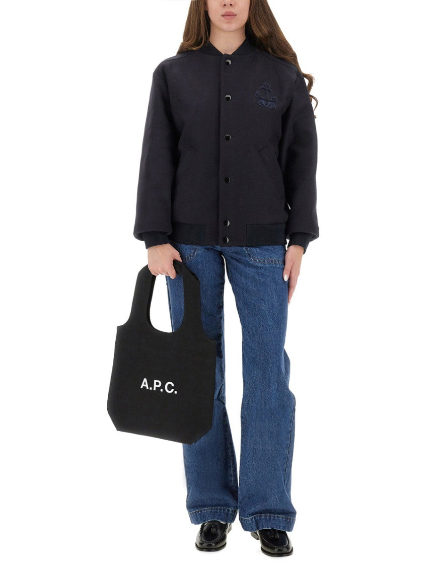 Navy Blue Embroidered Band Collar Jacket 4