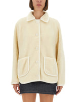 White Solid Shirt Collar Jacket 1