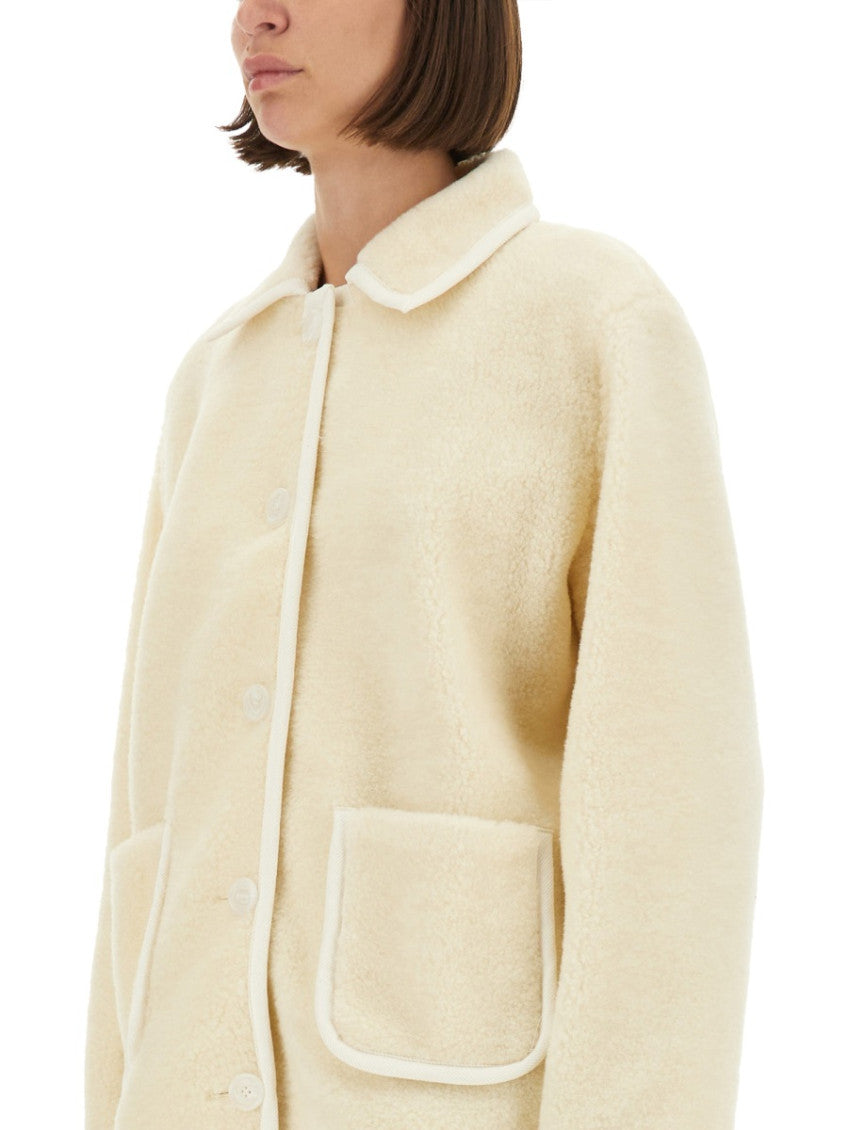 White Solid Shirt Collar Jacket 3