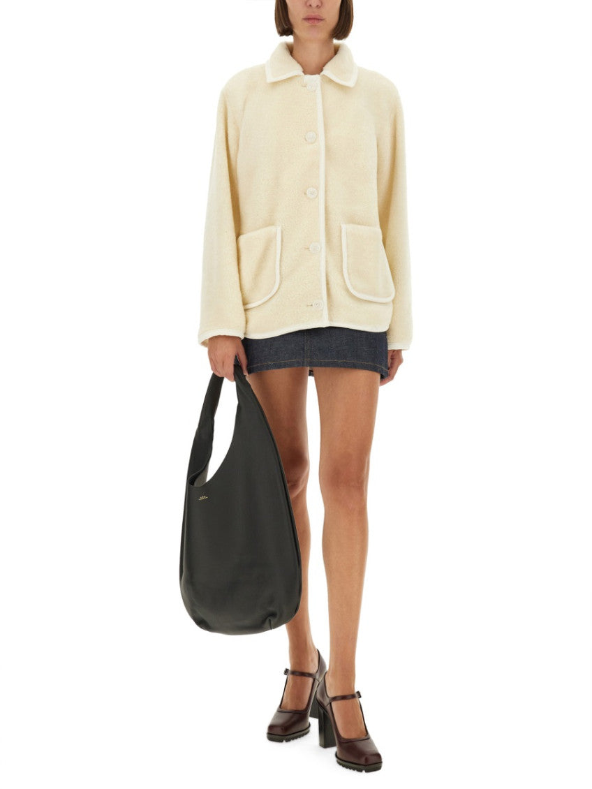 White Solid Shirt Collar Jacket 4