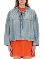 Denim Solid Round Neck Jacket 1
