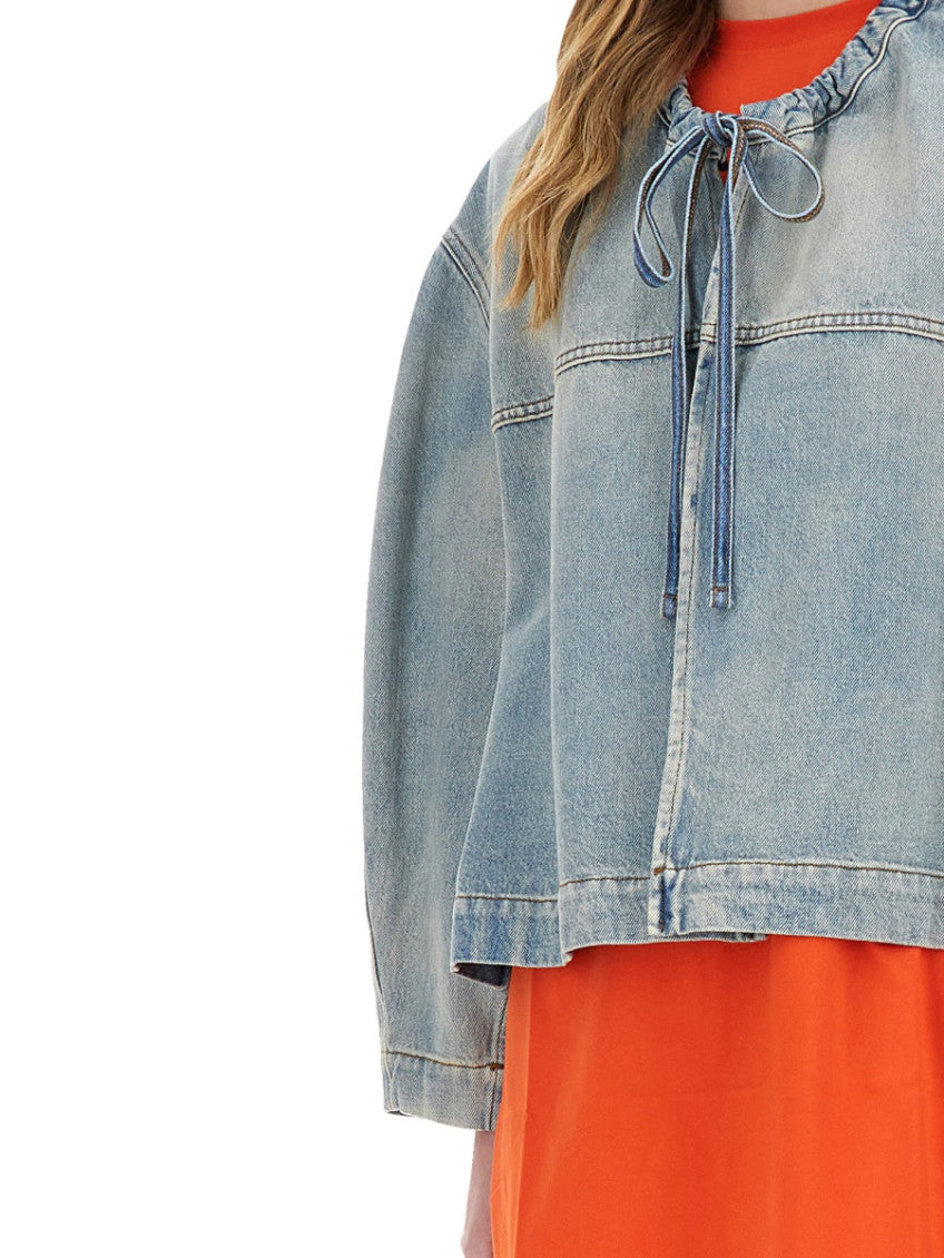 Denim Solid Round Neck Jacket 3