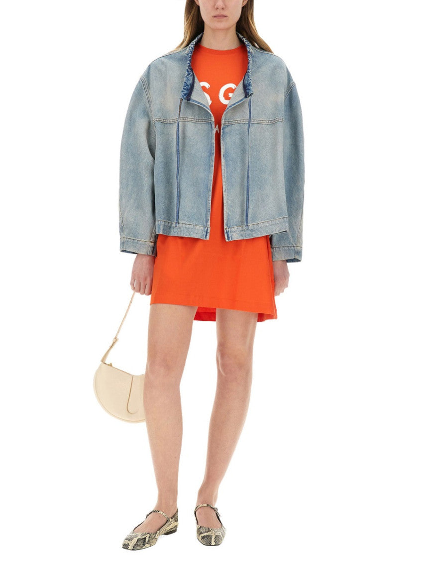 Denim Solid Round Neck Jacket 4