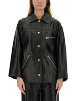 Black Solid Shirt Collar Jacket 1