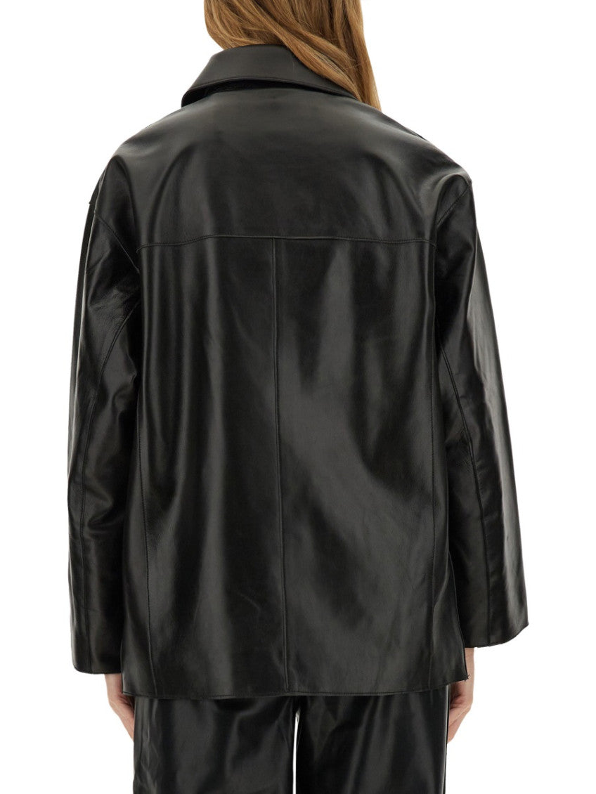 Black Solid Shirt Collar Jacket 2