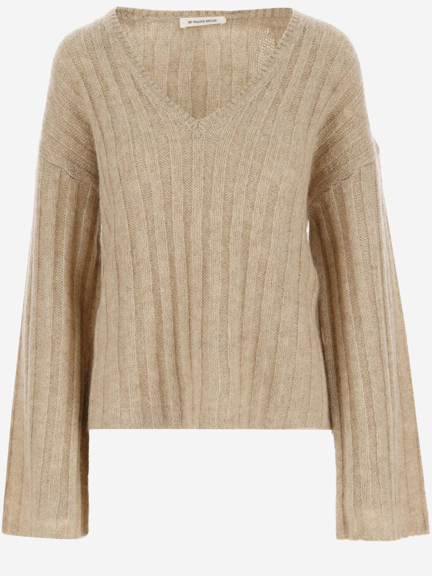 Beige V-Neck Long Sleeves Sweater 1