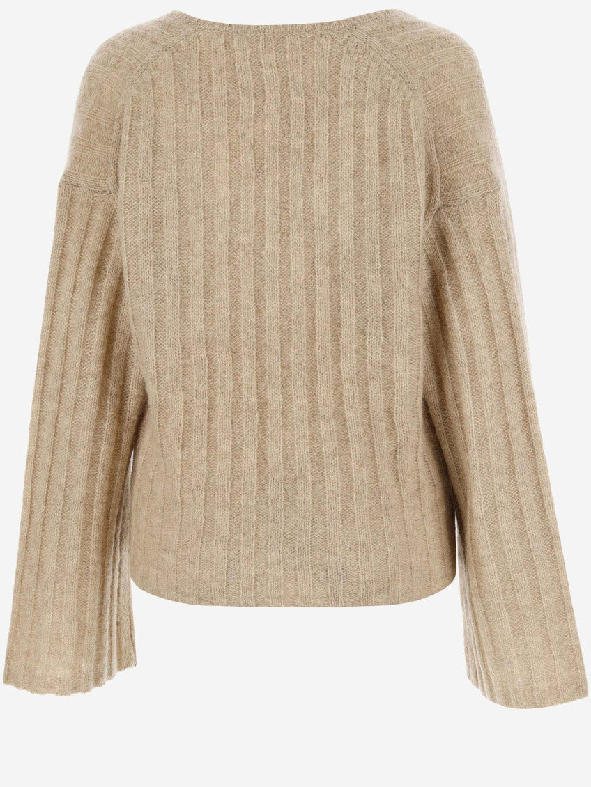 Beige V-Neck Long Sleeves Sweater 2