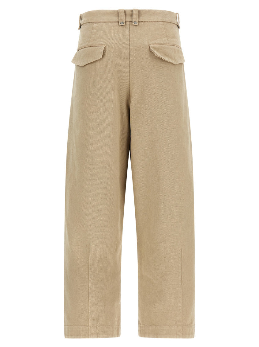 Beige Straight Solid Trousers 2