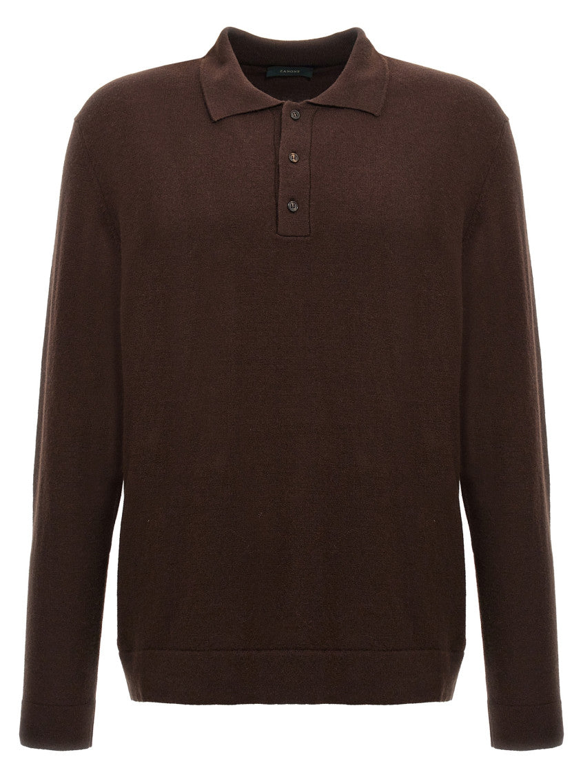 Brown Cashmere wool polo shirt 1