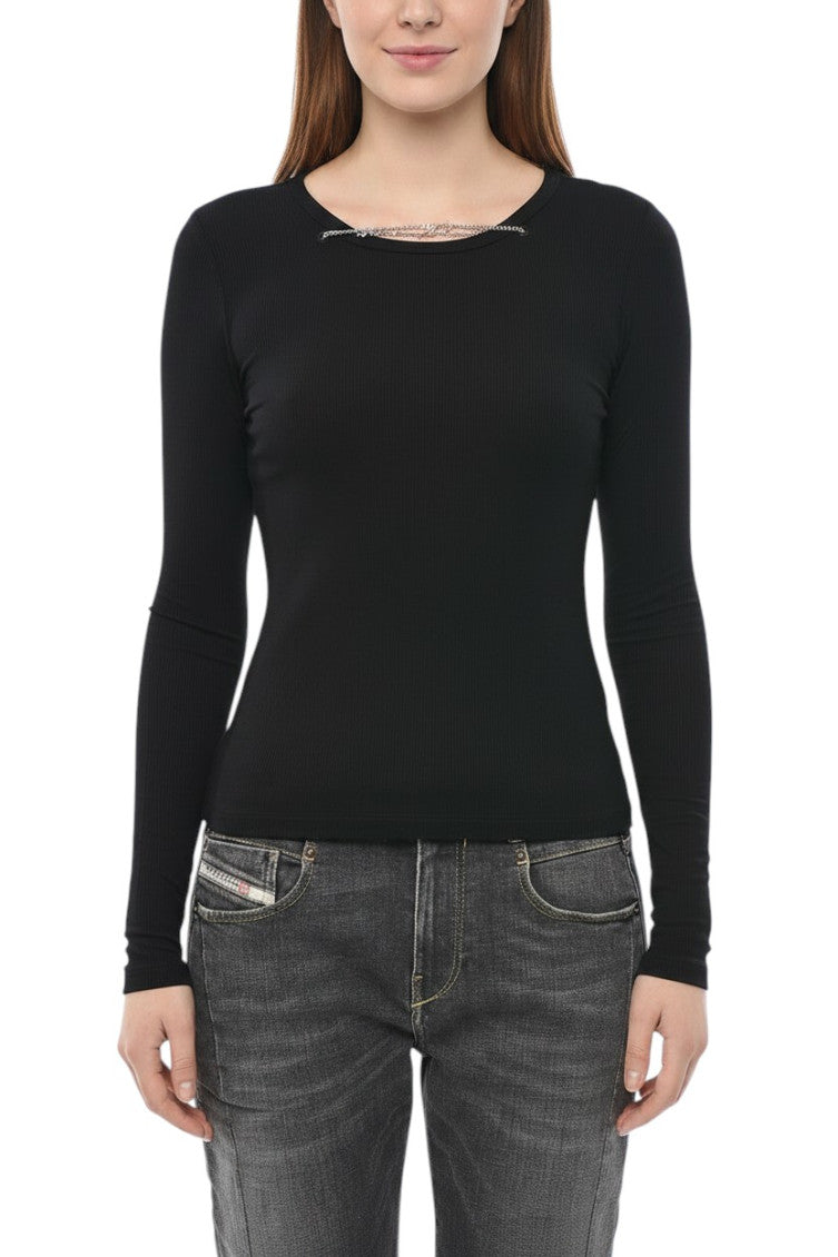 Black Textured Round Neck Top 1
