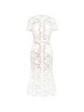 White Lace Shirt Collar Midi Dress 1