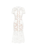 White Lace Shirt Collar Midi Dress 1