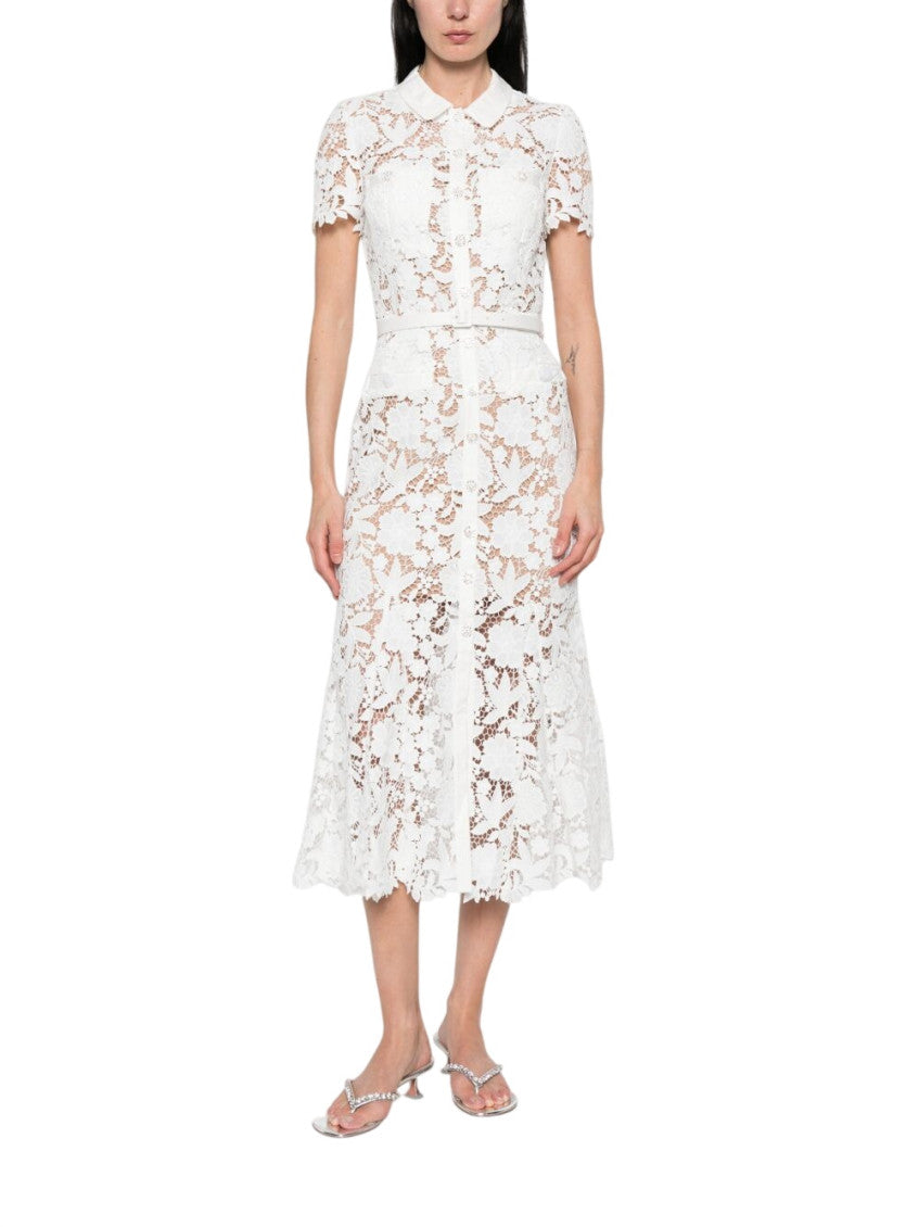 White Lace Shirt Collar Midi Dress 2