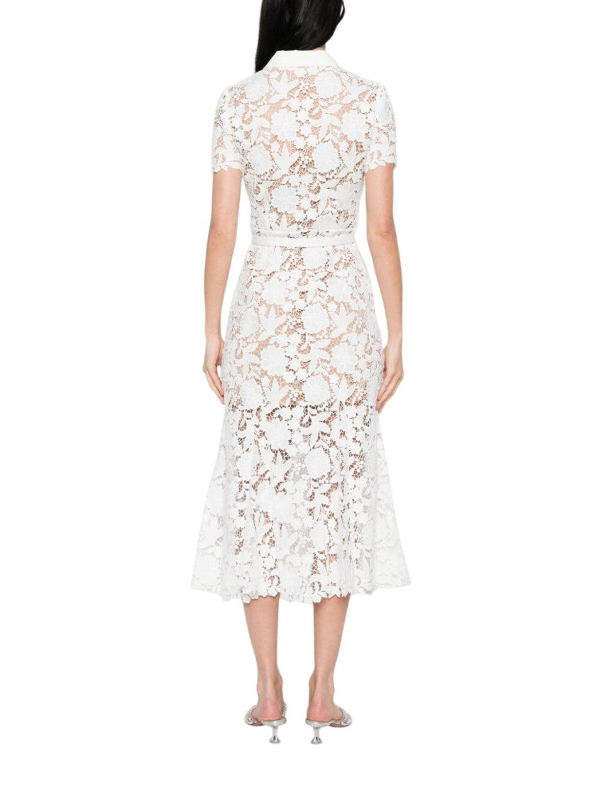 White Lace Shirt Collar Midi Dress 3