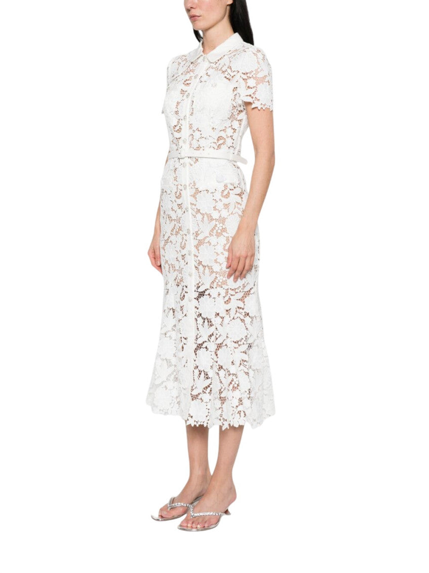 White Lace Shirt Collar Midi Dress 4